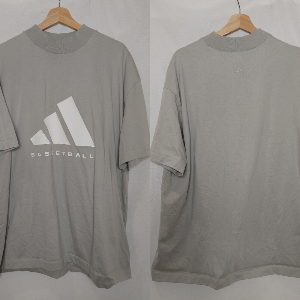 Adidas Basketball Tee Unisex Gray Short Sleeve Graphic Mockneck‎ Large L